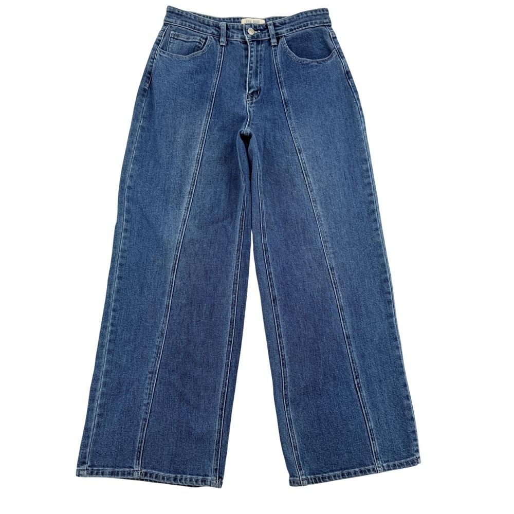 Lov Mor Women Medium Wash High Rise Wide Leg Seam Detail Jeans P70325 Size L